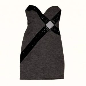 Bob Mackie Vintage Strapless Dress Grey With Rhinestones Size 8